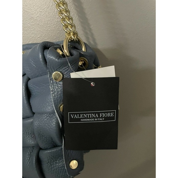 Valentina Fiore Woven LEATHER BLUE Handbag Gold Chain Leather Strap ITALY NWT - Picture 12 of 12